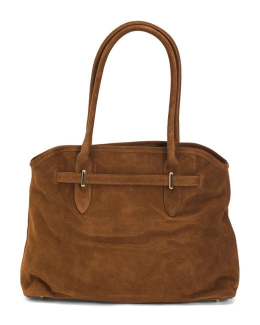 Tj Maxx Brown Suede Large Satchel With Front Dog Leash Detail For /Suede