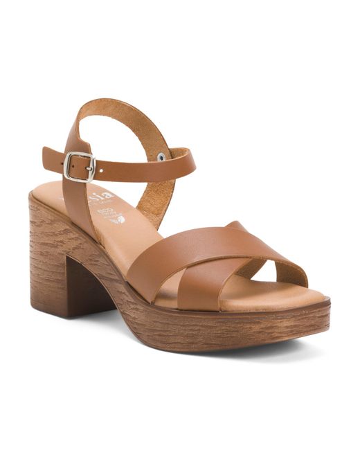 Tj Maxx Brown Leather Ankle Strap Heeled Sandals For