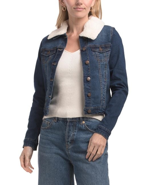 TJ Maxx Sherpa Collar Denim Jacket For Spandex/Cotton/Polyester in - Main Image
