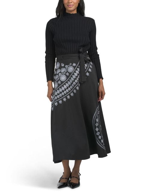 Tj Maxx Black Mixed Media Mock Neck Long Sleeve Maxi Dress For Spandex/Polyester