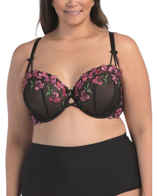 Tj Maxx Black Full Figure Embroidered Unlined Balconette Bra For Nylon/Spandex/Polyester