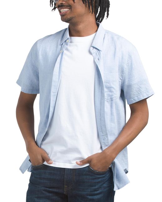 Tj Maxx Blue Fairfax Short Sleeve Button Down Shirt For Cotton for men