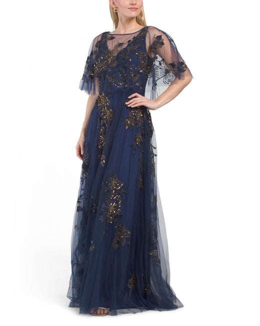 Tj Maxx Blue Jayleen Beaded Capelet Gown For Nylon