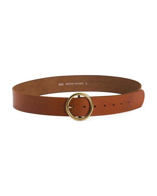 Tj Maxx Brown Leather Wide Copper Tone Circle Buckle Belt For