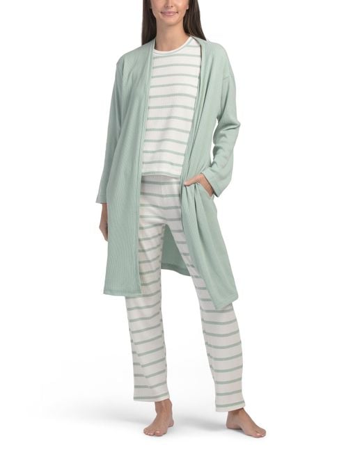 Tj Maxx Green 3Pc Waffle Knit Duster Lounge Set For Spandex/Polyester