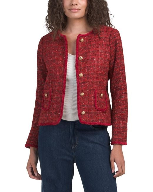 Tj Maxx Red Petite Boucle Jacket For Polyester/Wool