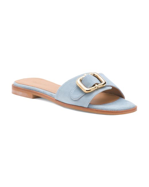 Tj Maxx Blue Suede Mimi Buckle Flat Sandals For Leather//Suede