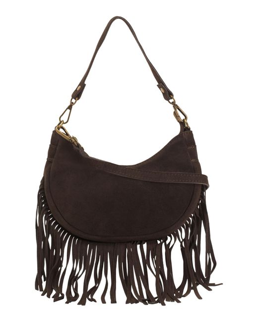 Tj Maxx Black Suede Crescent Shoulder Bag With Fringe For