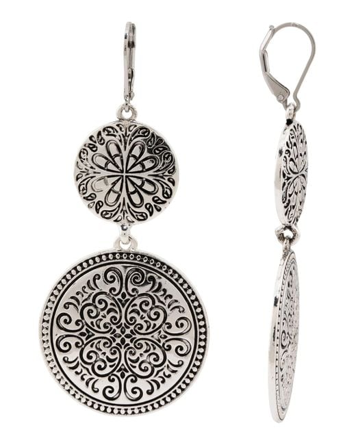 Tj Maxx Metallic Scroll Disc Linear Drop Earrings