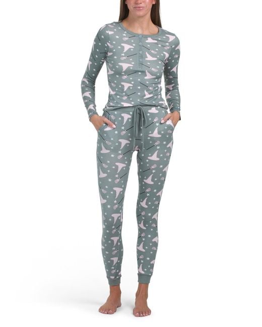 Tj Maxx Blue 2Pc Witches Hat Pajama Top And Pants Set For Spandex/Polyester