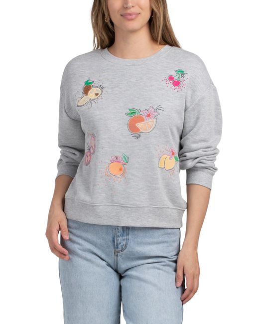 Tj Maxx Gray Scoop Neck Sweatshirt With Banded Hem For Spandex/Cotton/Polyester
