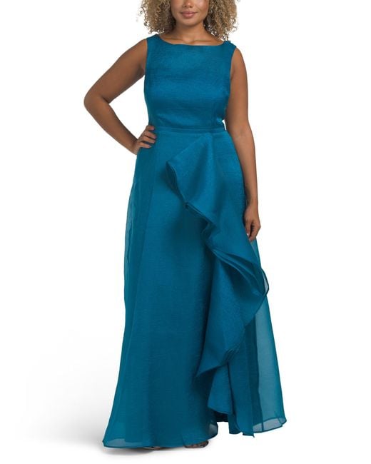 Tj Maxx Blue Sleeveless Cascading Ruffle Gown For Nylon/Polyester