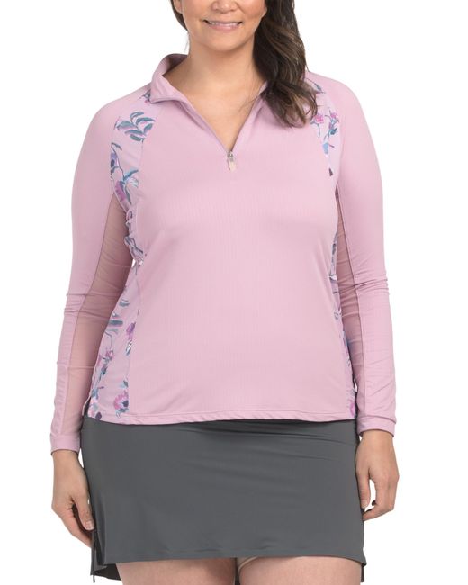 Tj Maxx Pink Printed Long Sleeve Quarter Zip Jacket, Polyester