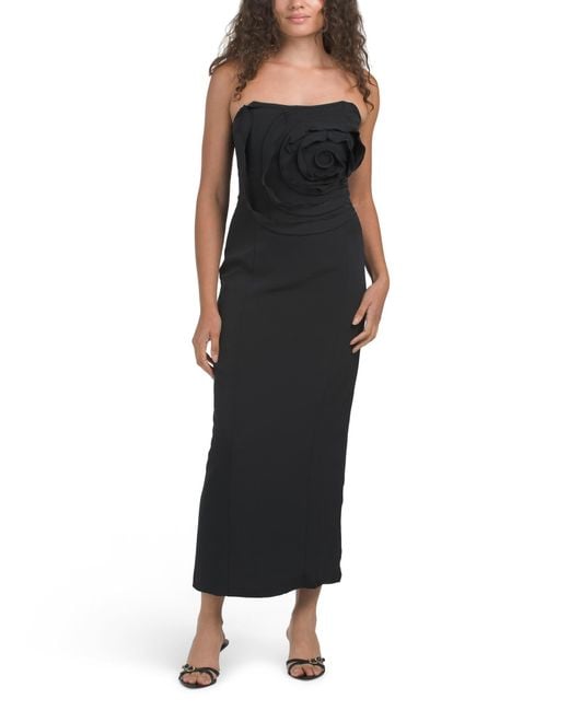 Tj Maxx Black Strapless 3D Floral Gown For Spandex/Polyester