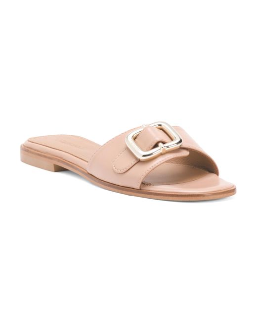 Tj Maxx Pink Leather Mimi Buckle Flat Sandals For