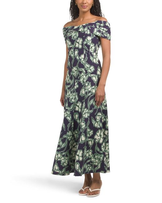 Tj Maxx Green Linen Blend Diana Off Shoulder Maxi Dress For Linen/Viscose