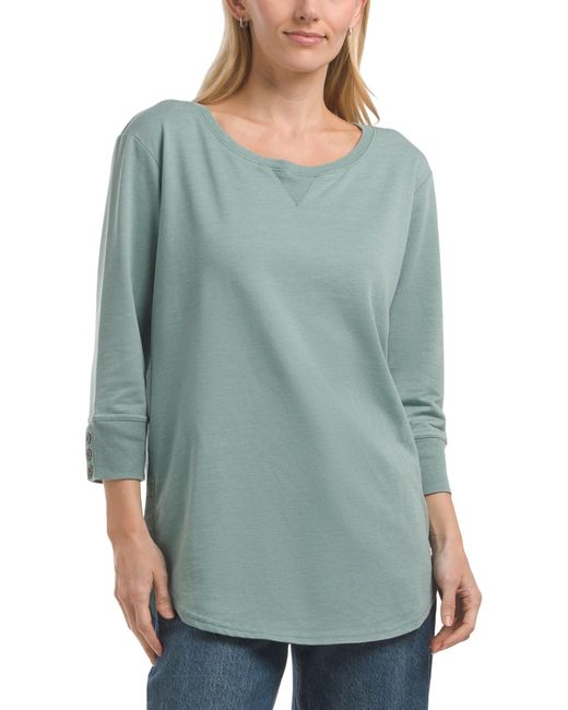 Tj Maxx Green French Terry Burnout Long Sleeve Crew Neck Shirt For Cotton/Polyester