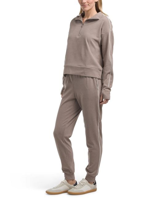Tj Maxx Natural 2Pc Plush Mock Neck And Jogger Set, Spandex/Polyester