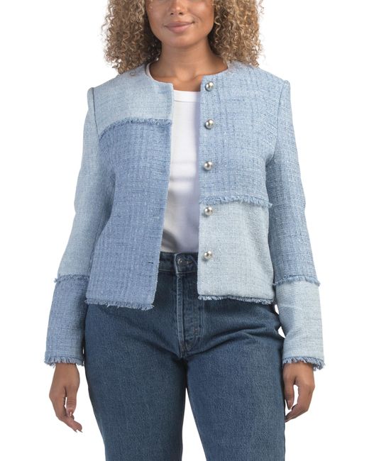 Tj Maxx Blue Patchwork Tweed Jacket For Cotton/Polyester