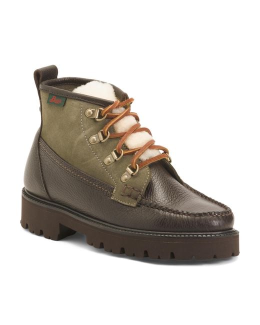 Tj Maxx Brown Suede And Leather Mixed Media Ranger Boots With Shearling Tongue For Leather/Suede
