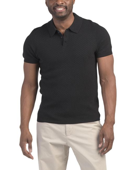 Tj Maxx Black Textured Extrafine Merino Wool Polo For for men