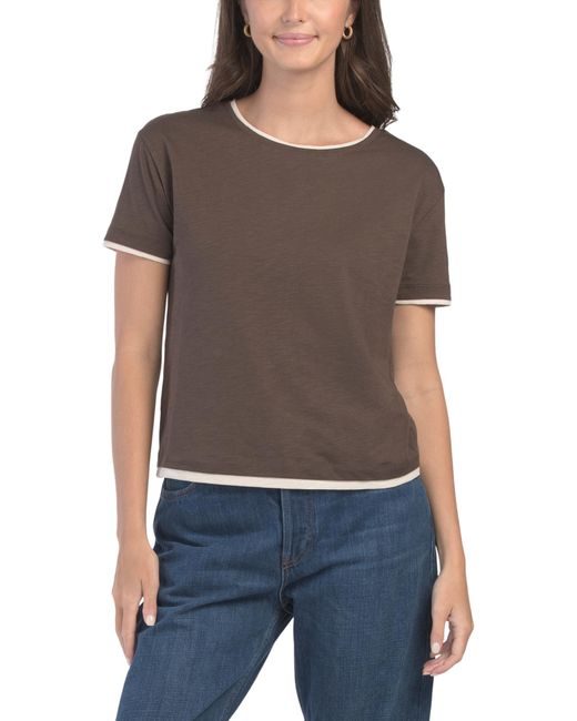 Tj Maxx Black Pima Cotton Faux Double Layer Crew Neck Top For