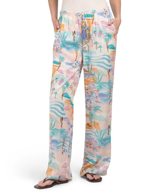 Tj Maxx Blue Printed Wide Leg Pants For Rayon