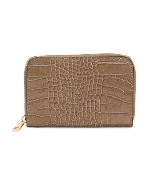 Tj Maxx Brown Leather Croc Embossed Wallet, Leather