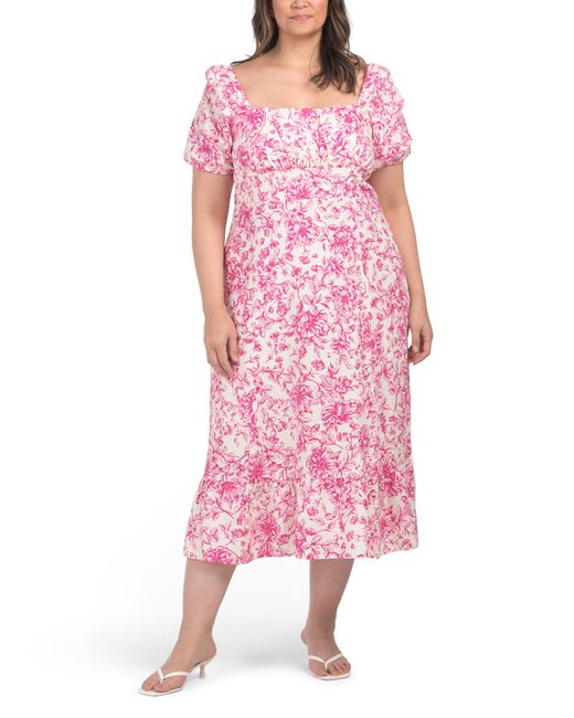 Tj Maxx Pink Puff Linen Blend Puff Sleeve Dress For Linen/Rayon