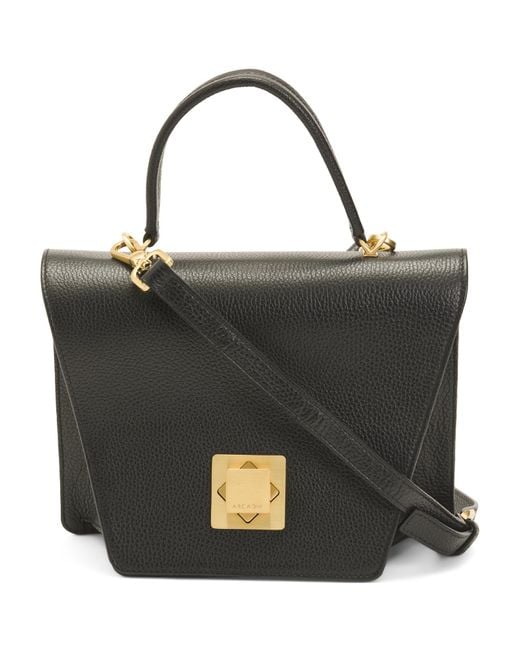 Tj Maxx Black Leather Asymmetrical Geometric Satchel, Leather