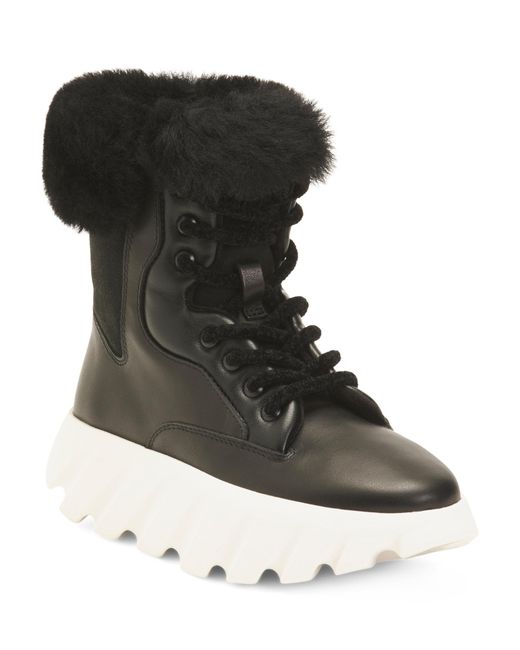 Tj Maxx Black Leather Tura Foa Lined Cuff Boots For Leather/Suede