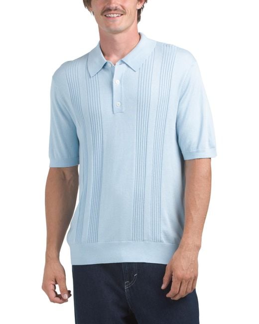 Tj Maxx Blue Textured Striped Polo Sweater For Modal/Cotton for men