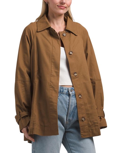 Tj Maxx Brown Collared Twill Jacket, Cotton
