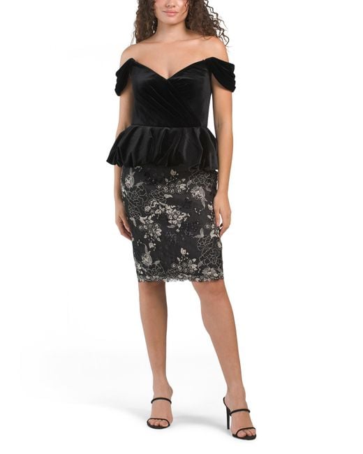 Tj Maxx Black Mini Cocktail Dress With Peplum Top With Lace Skirt For Spandex/Polyester