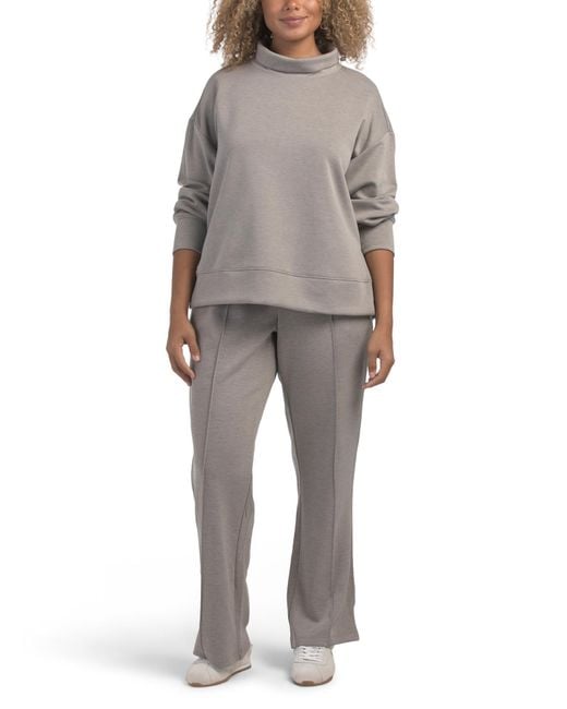 Tj Maxx Gray Cowl Neck Long Sleeve Top And Wide Leg Pants Set, Spandex/Polyester/Rayon