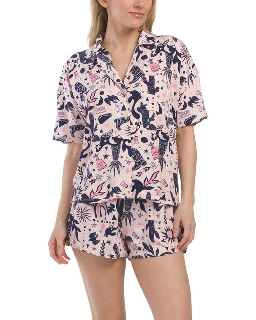 Tj Maxx White 2Pc Tequila Sun Notch Collar Sleep Set For Spandex/Polyester
