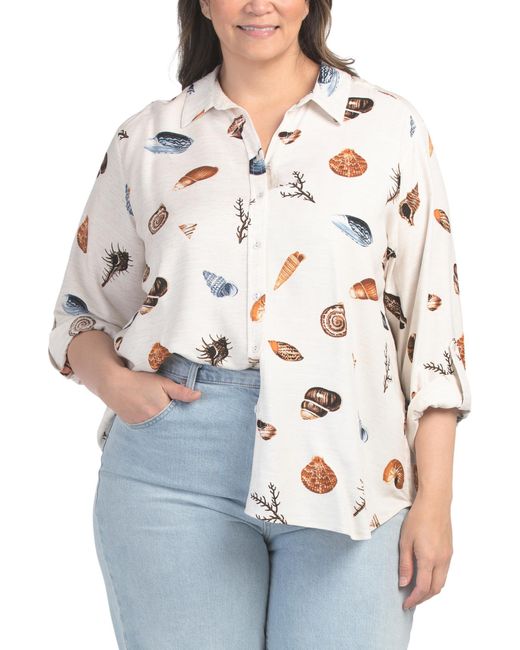 Tj Maxx Blue Plus Shell Linen Blend Hi-Lo Top For Linen/Rayon