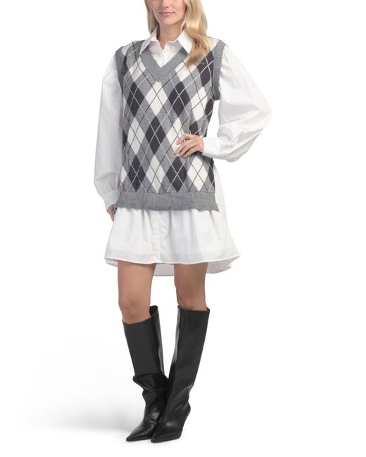 Tj Maxx White Davis Mixed Media Mini Dress For Nylon/Polyester/Viscose