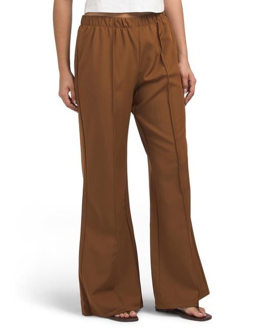 Tj Maxx Brown Pull On Wide Leg Pintuck Pants For Spandex/Polyester