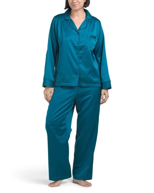 Tj Maxx Blue 2Pc Brushed Backed Satin Pajama Set For Cotton/Polyester