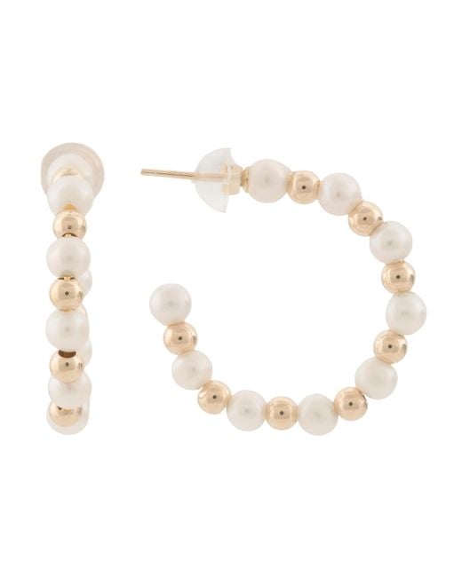 Tj Maxx White 14Kt Bead And Pearl Open Hoop Earrings