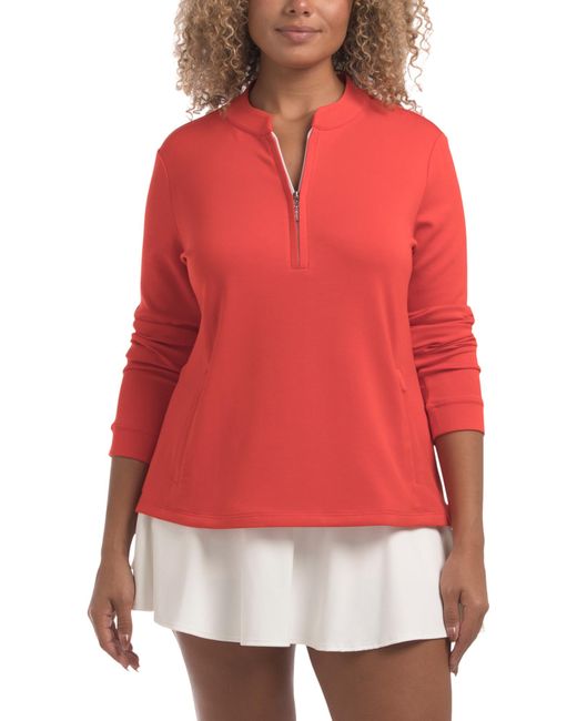 Tj Maxx Red Mandarin Collar Long Sleeve Quarter Zip Jacket For Modal/Polyester