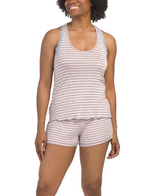 Tj Maxx Purple 2Pc All American Jersey And Lace Shorty Pajama Set For Spandex/Rayon