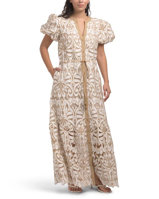 TJ Maxx Women's Natural Puff Sleeve Embroidered Lace Maxi Dress For  Cotton/Polyester