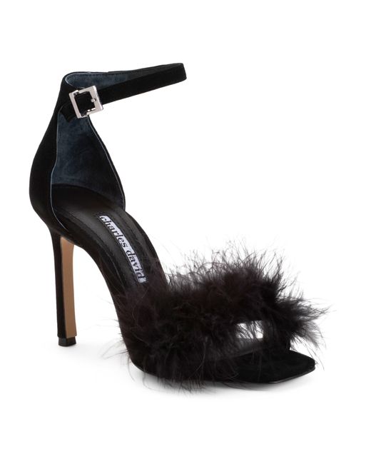 Tj Maxx Black Suede Esquire Faux Feather Heeled Sandals For