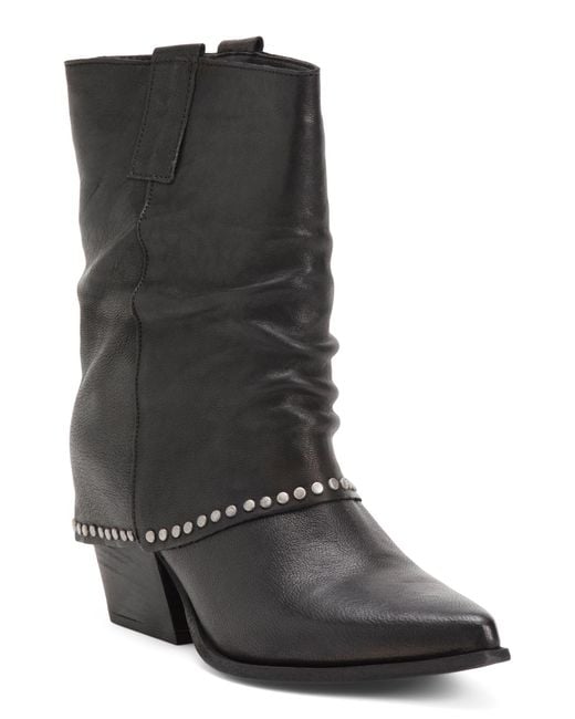 Tj Maxx Black Leather Fold Over Booties With Studs For
