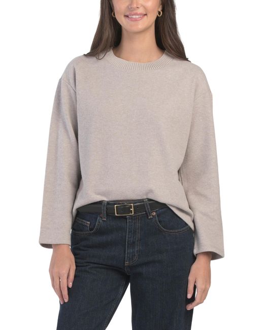 Tj Maxx Gray Crew Neck French Ribbed Sweater, Cotton/Polyester