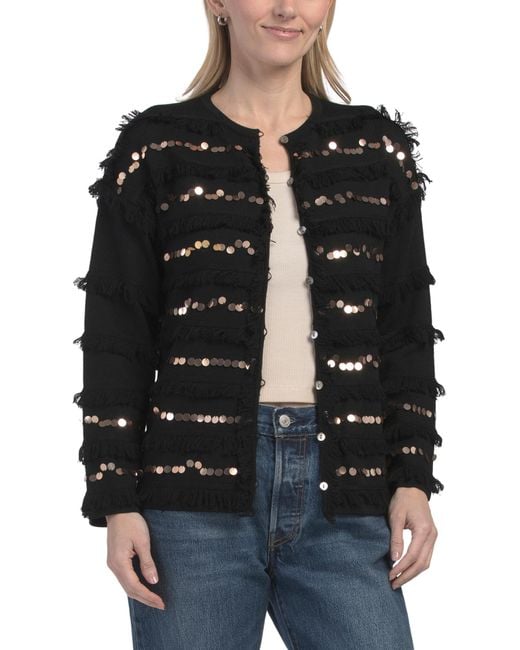 Tj Maxx Black Wool Fringed Sequin Jacket