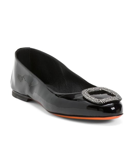 Tj Maxx Black Patent Leather Ballet Flats With Embellished Toe Cap For