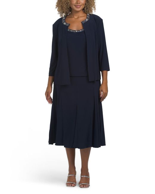 Tj Maxx Blue 2Pc Tea Length Dress And Jacket For Spandex/Polyester